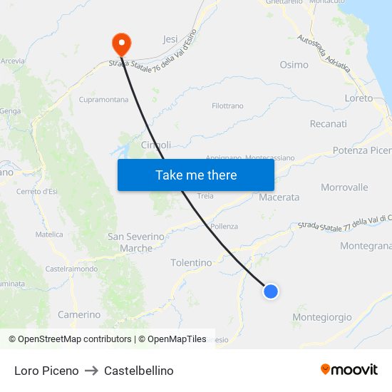 Loro Piceno to Castelbellino map