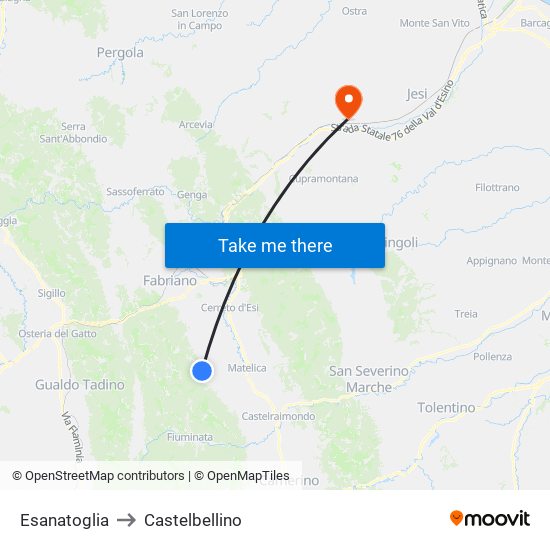 Esanatoglia to Castelbellino map