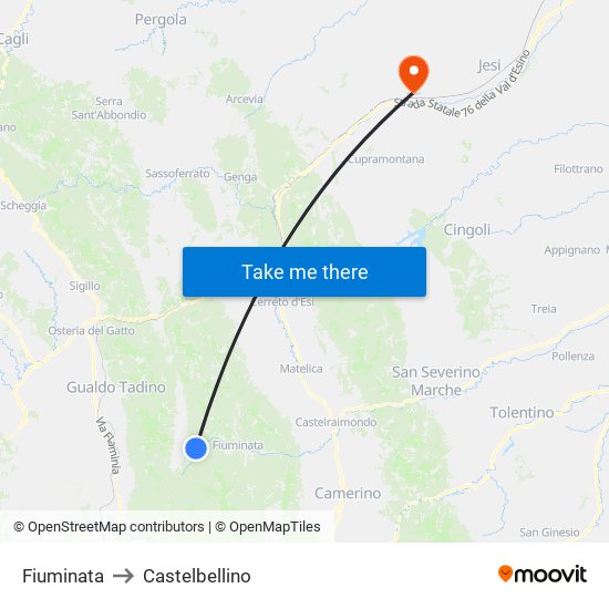 Fiuminata to Castelbellino map