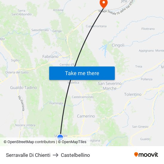 Serravalle Di Chienti to Castelbellino map