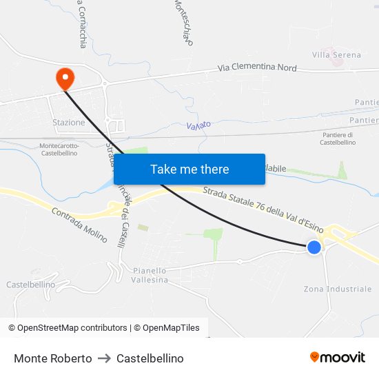 Monte Roberto to Castelbellino map