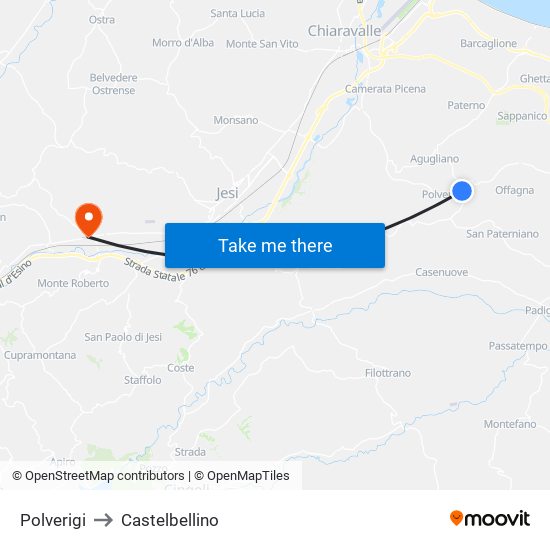 Polverigi to Castelbellino map