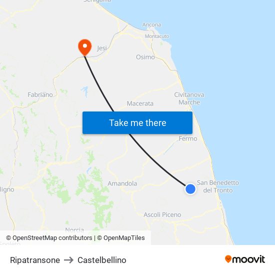 Ripatransone to Castelbellino map