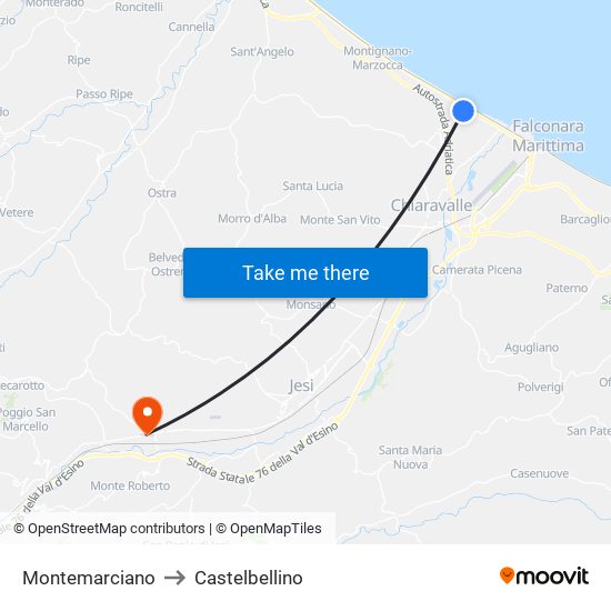 Montemarciano to Castelbellino map