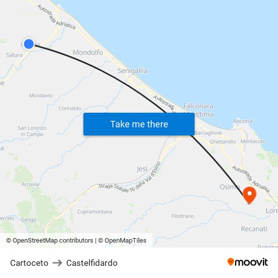 Cartoceto to Castelfidardo map