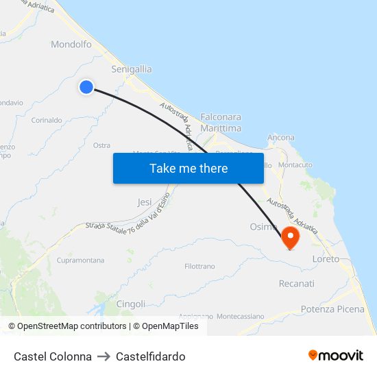 Castel Colonna to Castelfidardo map
