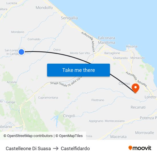 Castelleone Di Suasa to Castelfidardo map