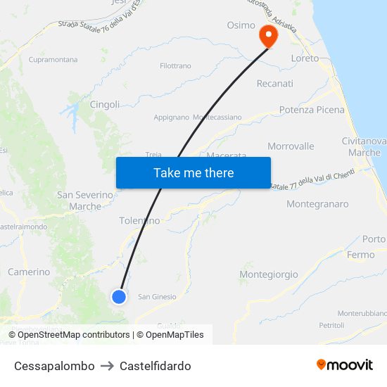 Cessapalombo to Castelfidardo map