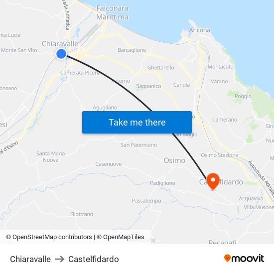 Chiaravalle to Castelfidardo map