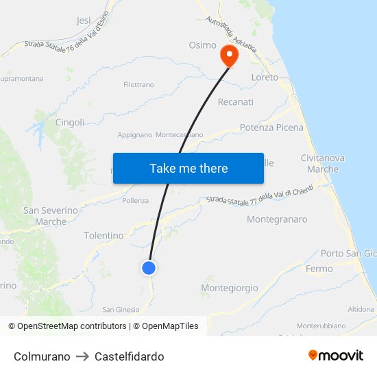 Colmurano to Castelfidardo map