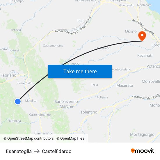 Esanatoglia to Castelfidardo map