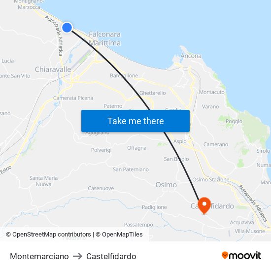 Montemarciano to Castelfidardo map