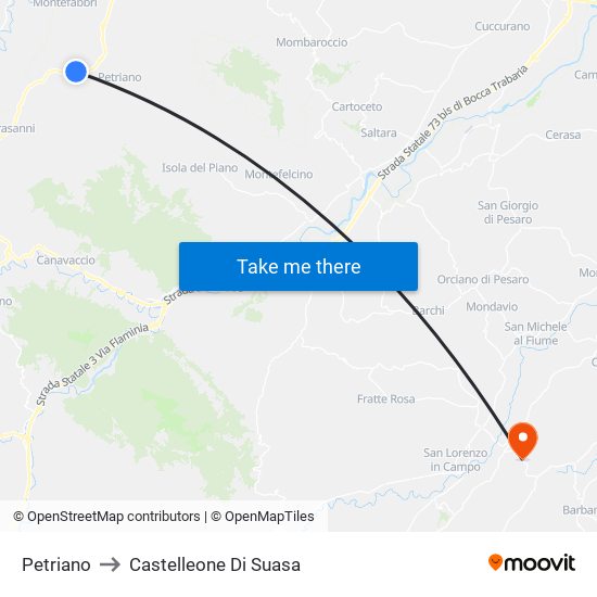 Petriano to Castelleone Di Suasa map