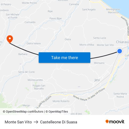 Monte San Vito to Castelleone Di Suasa map