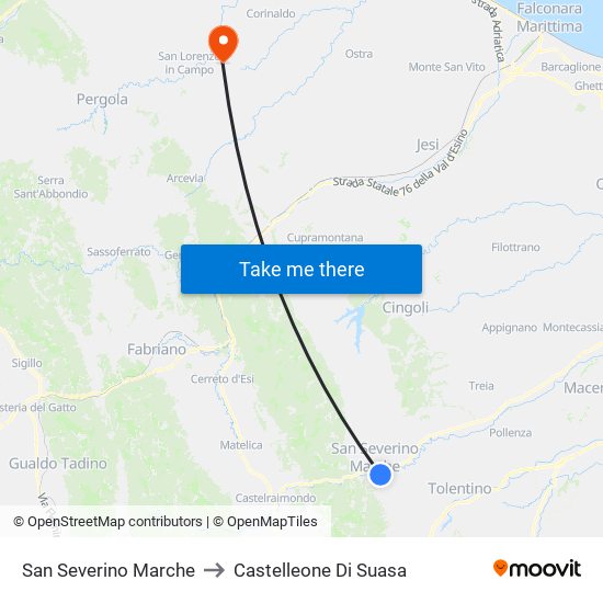 San Severino Marche to Castelleone Di Suasa map