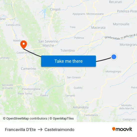 Francavilla D'Ete to Castelraimondo map