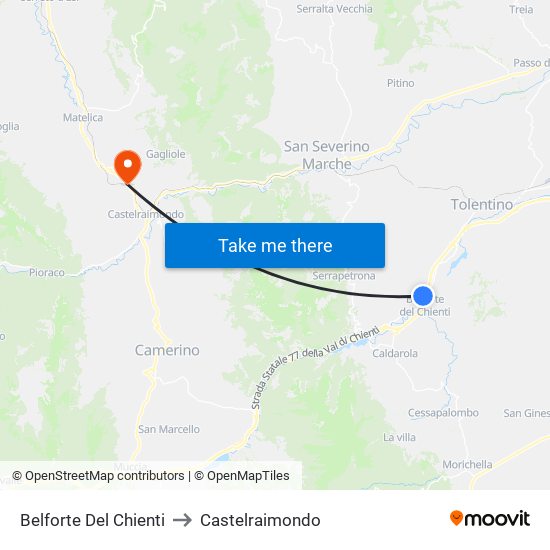 Belforte Del Chienti to Castelraimondo map