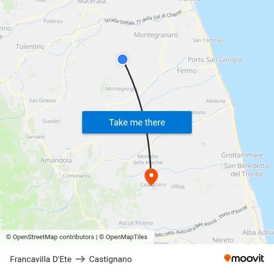 Francavilla D'Ete to Castignano map