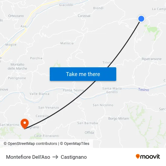 Montefiore Dell'Aso to Castignano map