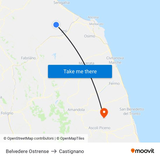 Belvedere Ostrense to Castignano map