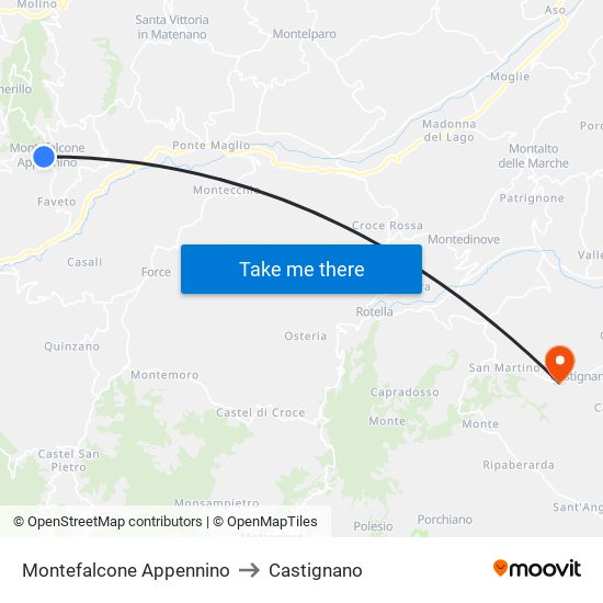 Montefalcone Appennino to Castignano map