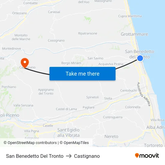 San Benedetto Del Tronto to Castignano map