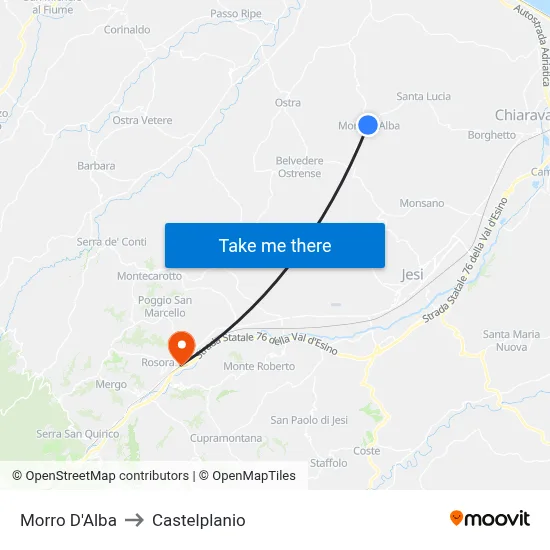Morro D'Alba to Castelplanio map