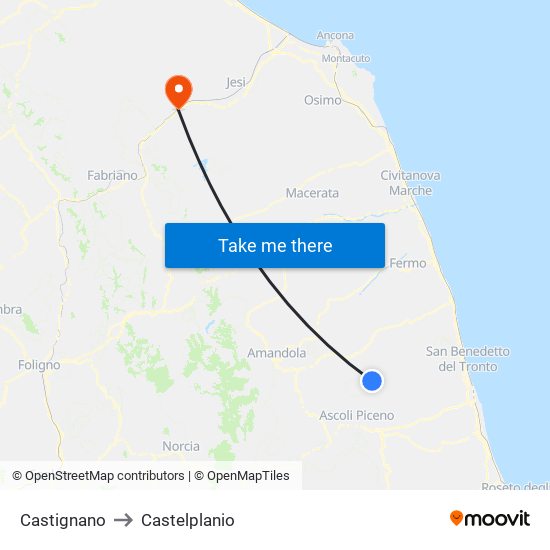 Castignano to Castelplanio map