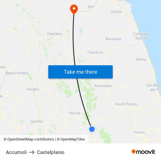 Accumoli to Castelplanio map