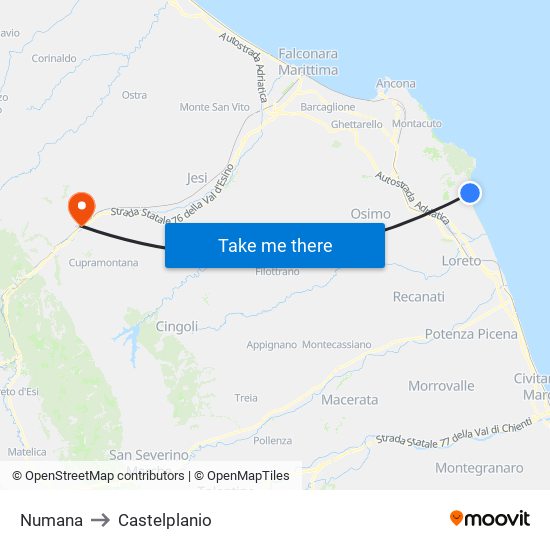 Numana to Castelplanio map