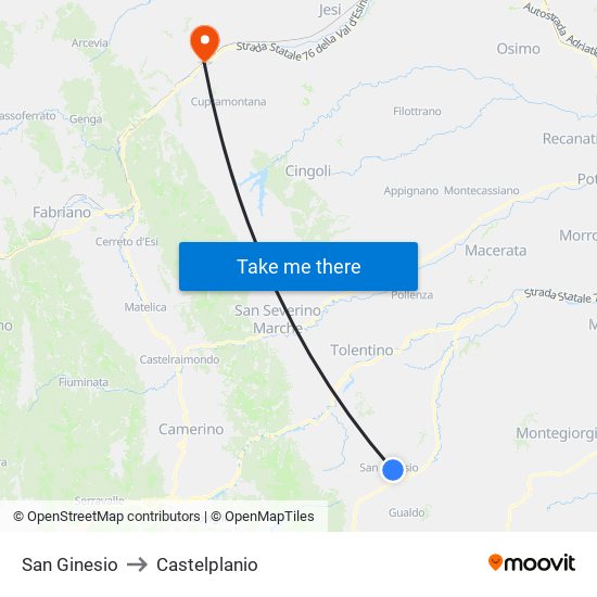 San Ginesio to Castelplanio map