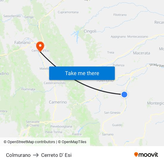 Colmurano to Cerreto D' Esi map