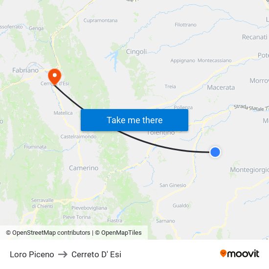Loro Piceno to Cerreto D' Esi map
