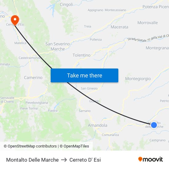 Montalto Delle Marche to Cerreto D' Esi map