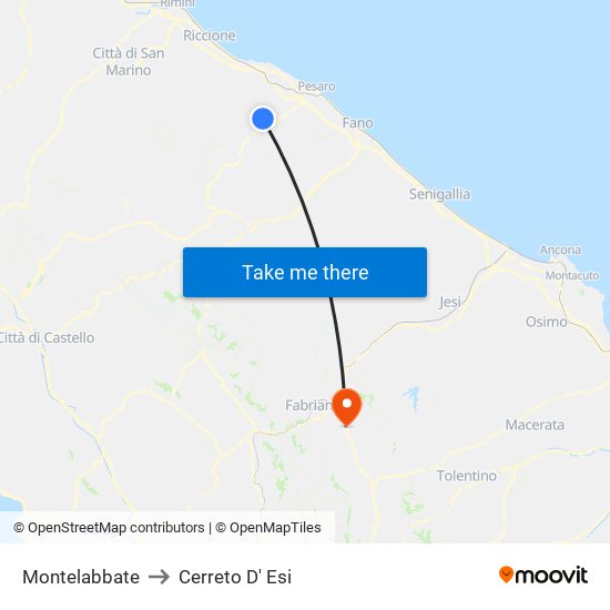 Montelabbate to Cerreto D' Esi map
