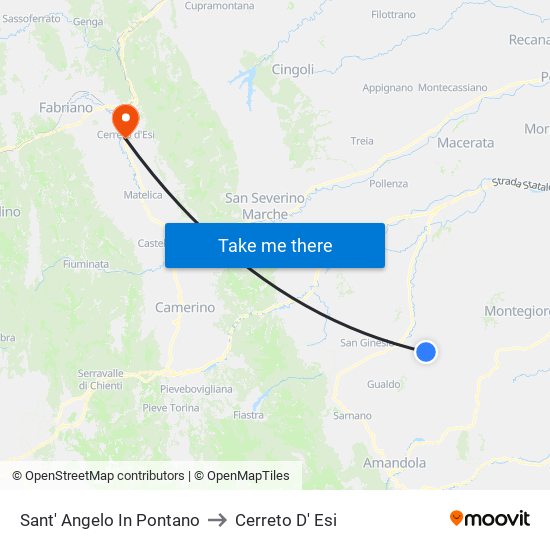 Sant' Angelo In Pontano to Cerreto D' Esi map