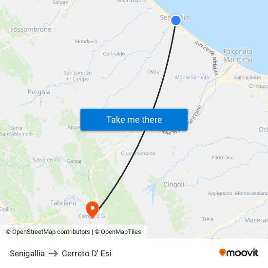 Senigallia to Cerreto D' Esi map