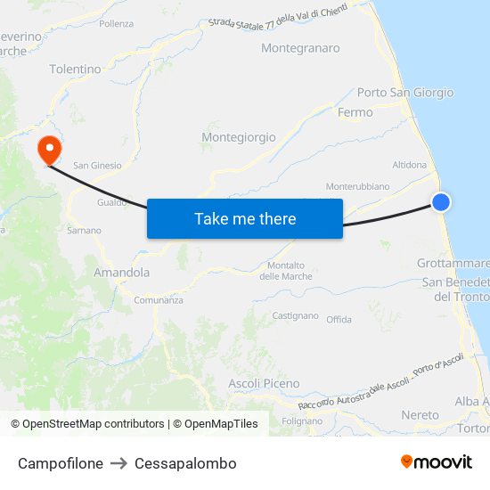 Campofilone to Cessapalombo map