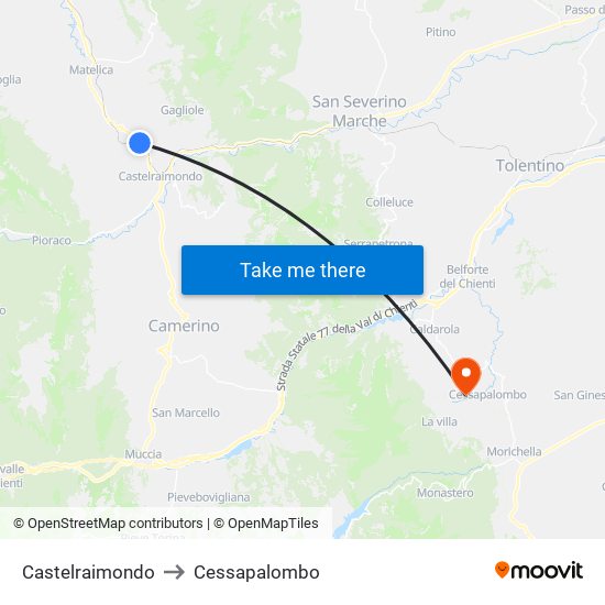 Castelraimondo to Cessapalombo map