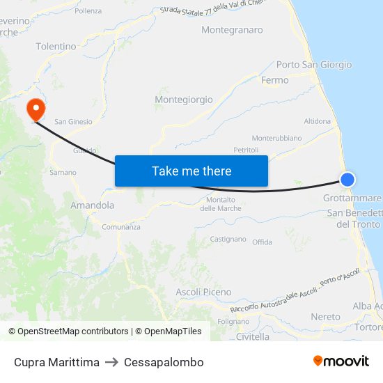 Cupra Marittima to Cessapalombo map