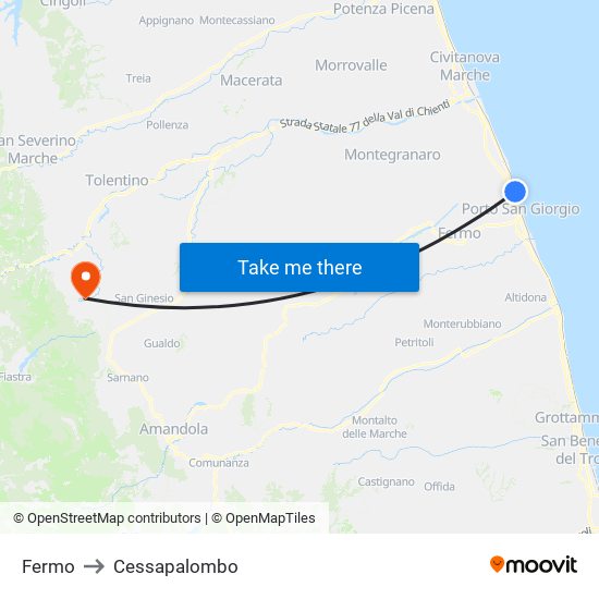 Fermo to Cessapalombo map