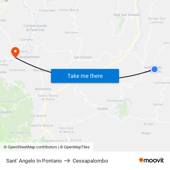 Sant' Angelo In Pontano to Cessapalombo map
