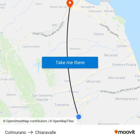 Colmurano to Chiaravalle map