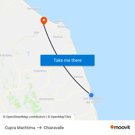 Cupra Marittima to Chiaravalle map