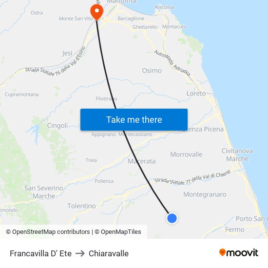 Francavilla D' Ete to Chiaravalle map