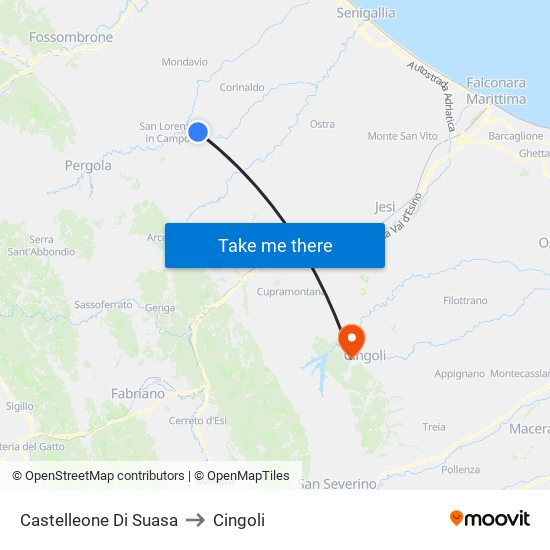 Castelleone Di Suasa to Cingoli map