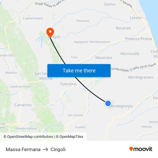 Massa Fermana to Cingoli map