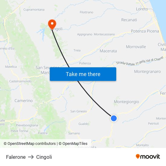 Falerone to Cingoli map