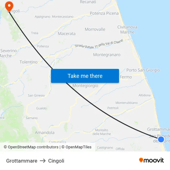 Grottammare to Cingoli map
