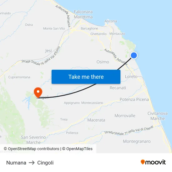 Numana to Cingoli map